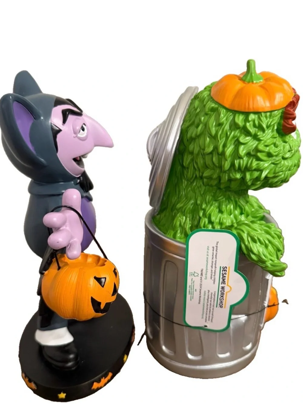 🎃 Sesame Street Halloween Count & Oscar the Grouch Resin Decor Figurine Set New